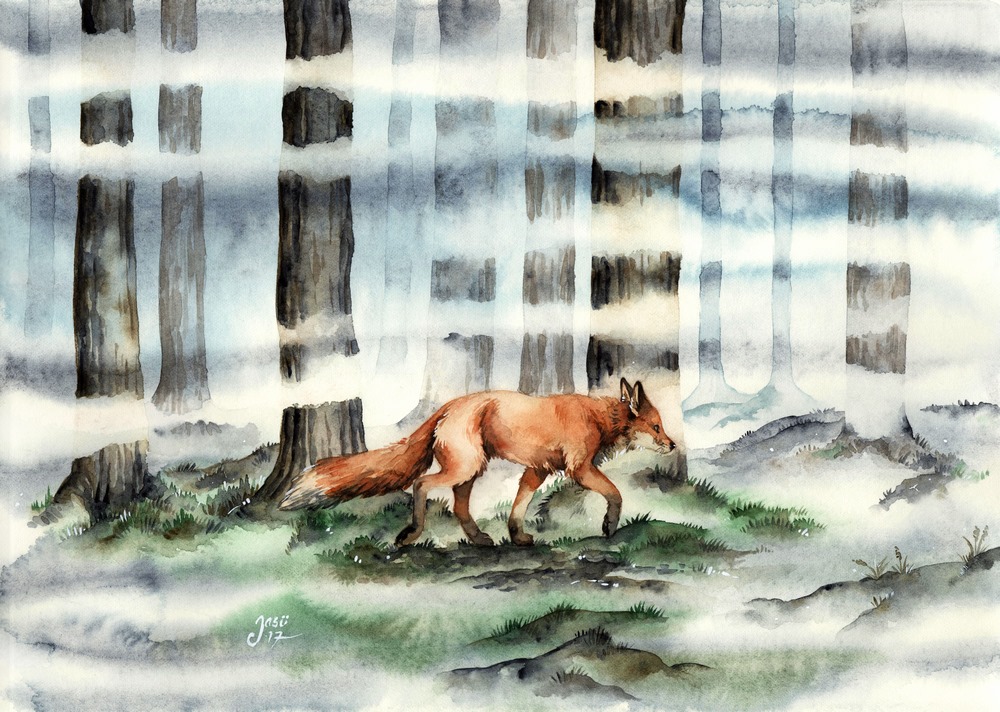 Print - Fox in a Misty Forest